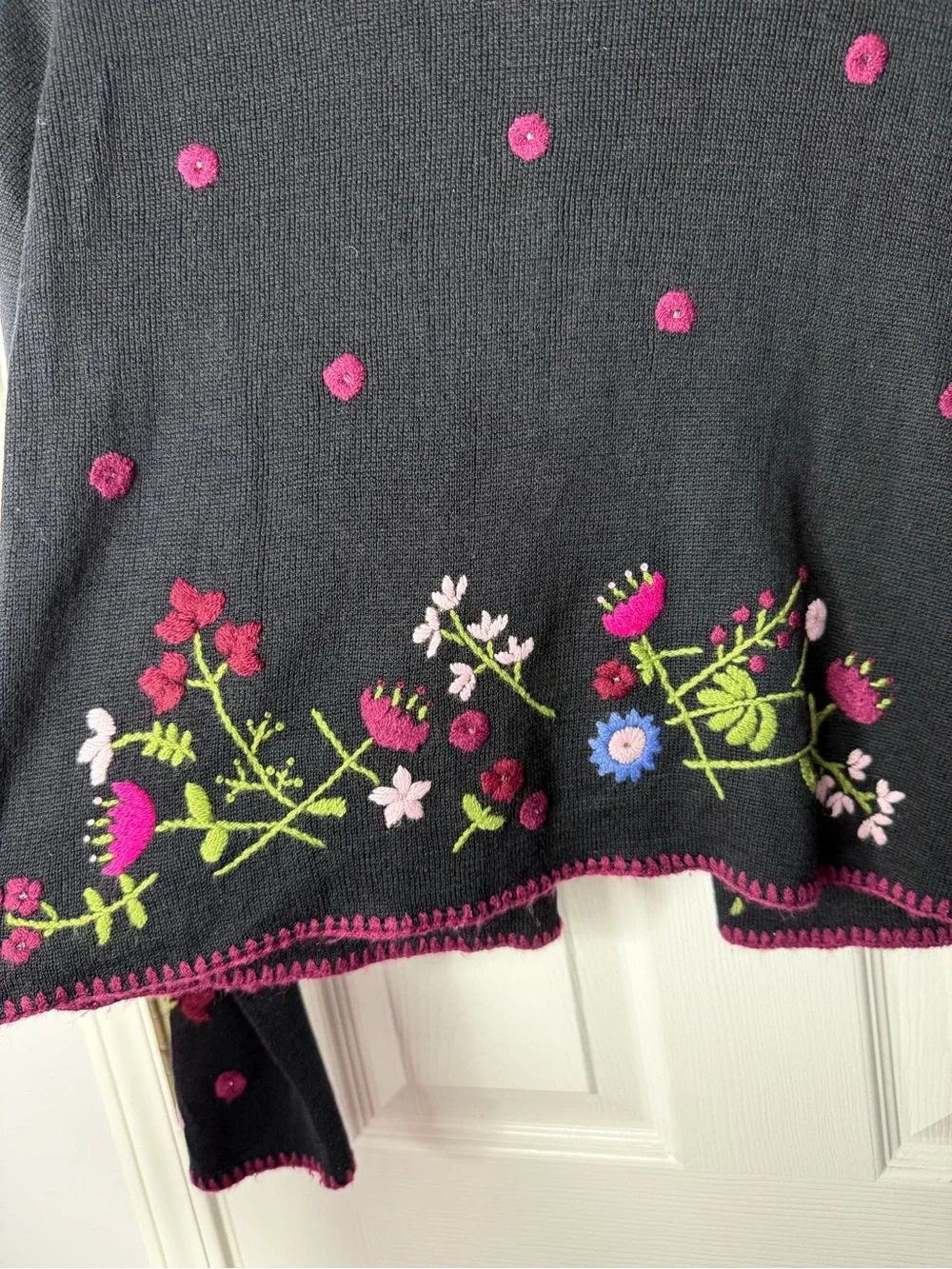 EAGLE’S EYE Vintage Women’s Whimsigoth Black Silk Wool Floral Cardigan Sweater M